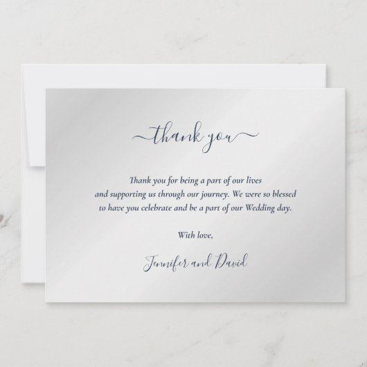 Élégant Script Marine Bleu et Argent Carte de reme (Devant)