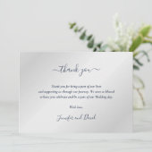 Élégant Script Marine Bleu et Argent Carte de reme (Debout devant)