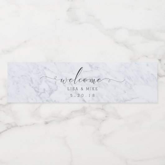 Elegant Script Marmer Welkom Bruiloft Waterfles Etiket (Enkel label)