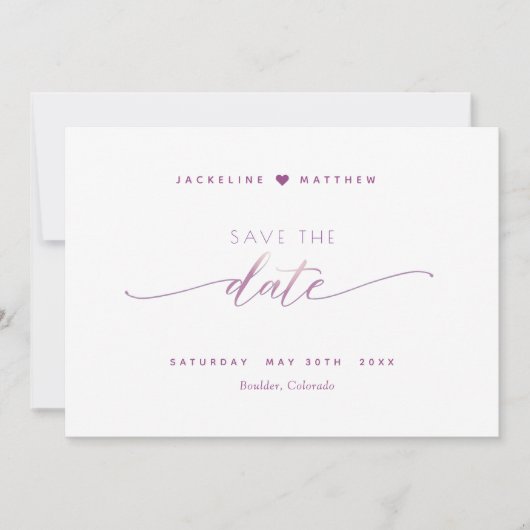 Elegant Script, Mauve Lavender Simple Wedding Save The Date (Voorkant)