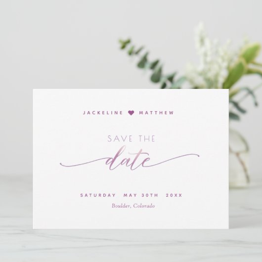 Elegant Script, Mauve Lavender Simple Wedding Save The Date (Staand voorkant)