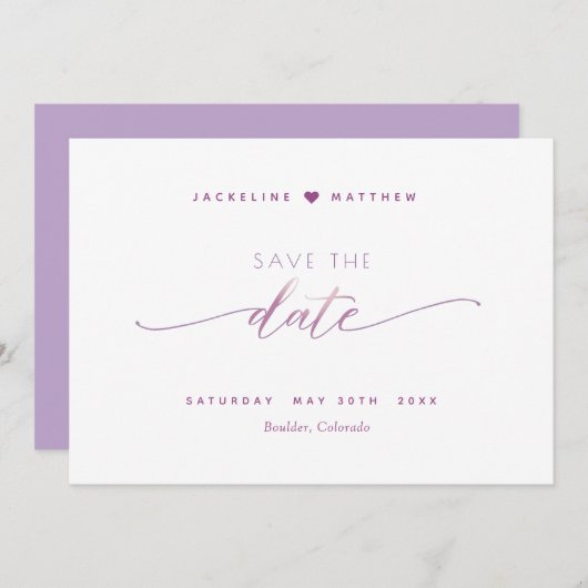 Elegant Script, Mauve Lavender Simple Wedding Save The Date (Voorkant / Achterkant)