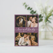 Élégant Script Mauve Mariage carte postale Merci (Debout devant)