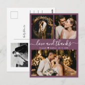 Élégant Script Mauve Mariage carte postale Merci (Devant / Derrière)