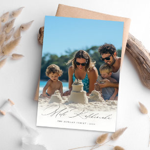 Elegant Script Mele Kalikimaka Familie Strandfoto Feestdagenkaart