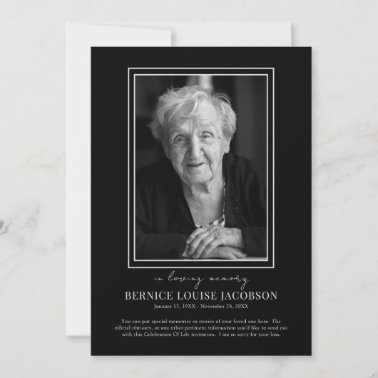 Elegant script Memorial Viering van het leven Kaart (Achterkant)