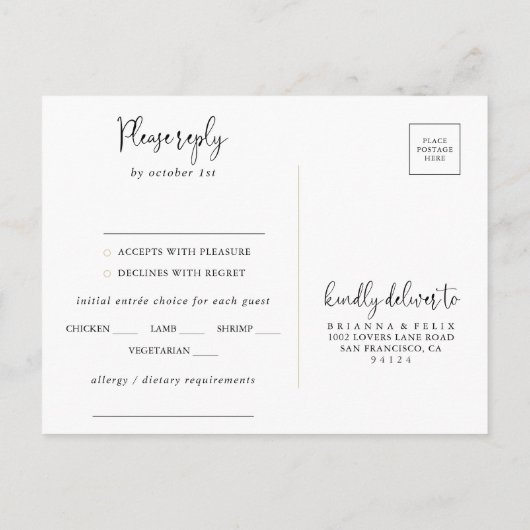 Elegant Script Menu Keuze RSVP-Briefkaart (Achterkant)