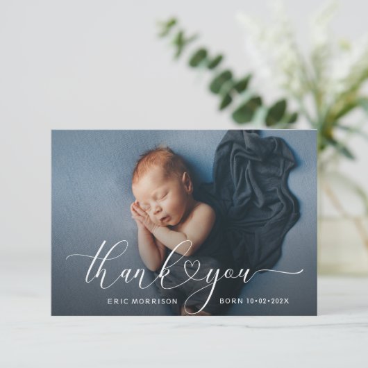 élégant script merci carte faire-part de naissance (Debout devant)