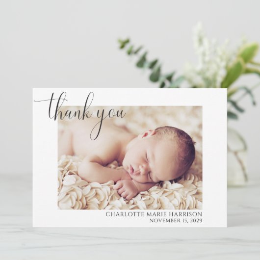 Élégant script Merci photo Faire-part de naissance (Debout devant)