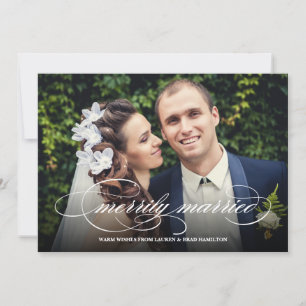 Elegant Script Merrily Married Holiday Foto Feestdagenkaart