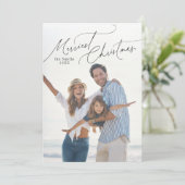 Elegant Script Merry Christmas Family Photo Feestdagenkaart (Staand voorkant)