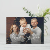 Elegant Script Merry Christmas Family Photo Feestdagenkaart (Staand voorkant)