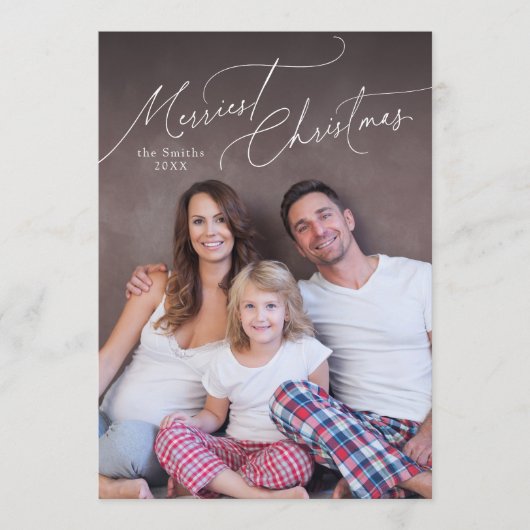 Elegant Script Merry Christmas Family Photo Holida Feestdagenkaart (Voorkant)