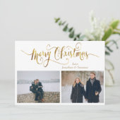 Elegant Script Merry Kerstfoto Feestdagenkaart (Staand voorkant)