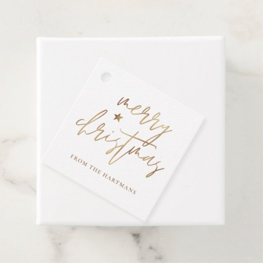 Elegant Script Merry kerstStar White Bedankjes Labels (In situ)