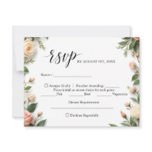 Elegant script met bloemen- en maaltijdkeuze RSVP