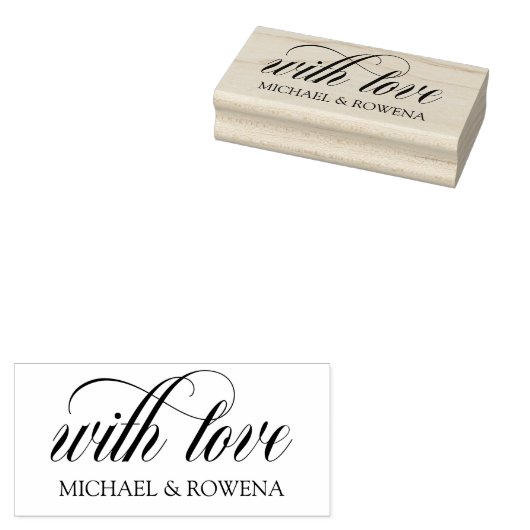 Elegant script met liefde uw namen rubberstempel (Gestempeld)