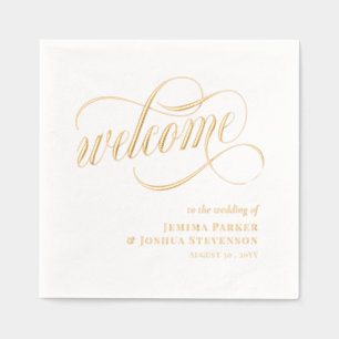 Elegant script met wervelingen bruiloft welkom gou folie servetten