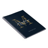 Elegant Script Metaal Navy Blauw Goud Monogram Notitieboek (Rechterzijde)
