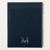Elegant Script Metaal Navy Blauw Goud Monogram Planner (Achterkant)