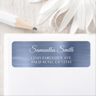 Elegant Script Metaalachtig Stofblauw Etiket
