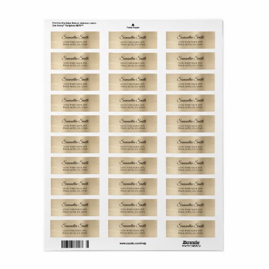 Elegant Script Metallic Champagne Etiket (Full Sheet)