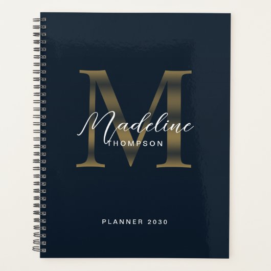 Elegant Script Metallic Navy Blue Gold Monogram (Devant)
