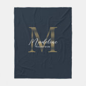 Elegant Script Metallic Navy Blue Gold Monogram Fleece Deken (Voorkant)