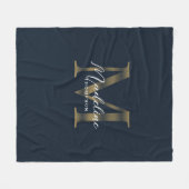 Elegant Script Metallic Navy Blue Gold Monogram Fleece Deken (Voorkant (Horizontaal))
