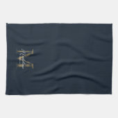 Elegant Script Metallic Navy Blue Gold Monogram Theedoek (Horizontaal)