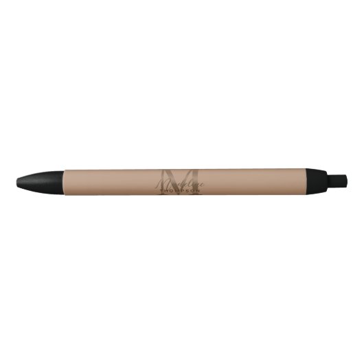 Elegant Script Metallic Taupe Gold Monogram Zwarte Inkt Pen (Voorkant)