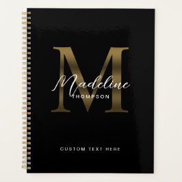 Elegant Script Metallic Zwart Goud Monogram Planner