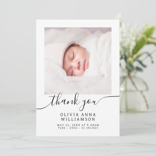 Elegant Script minimaal 2 foto Baby shower Bedankkaart (Staand voorkant)