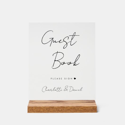 Elegant script, minimaal, bruiloft gastenboek acryl bord (Voorkant)