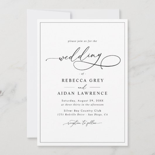 Elegant Script Minimal Black and White Wedding Kaart (Voorkant)