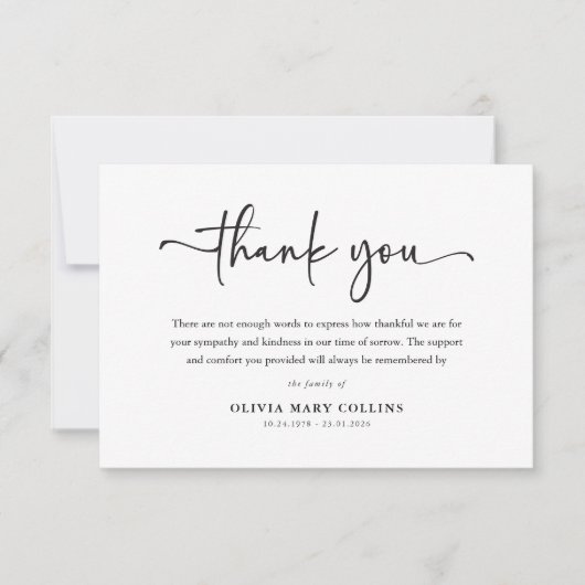 Elegant script Minimal Funeral Bedankkaart (Voorkant)