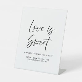 Elegant Script Minimal Love is Sweet White Wedding Reclamebord Met Voetstuk
