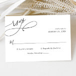 Élégant Script Minimal Mariage Carte Rsvp<br><div class="desc">Conçue pour coordonner avec notre collection de mariage de script romantique,  cette carte RSVP personnalisable,  dispose d'un texte de calligraphie de script balayé avec un serif classe et une police sans caractère moderne en noir avec un retour de rougissement. Éléments correspondants disponibles.</div>