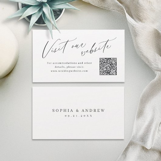 Elegant script minimal QR code website Insert card Plaatskaartje