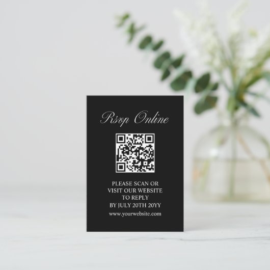 Elegant Script Minimale Formele Zwarte Bruiloft RS Informatiekaartje (Staand voorkant)