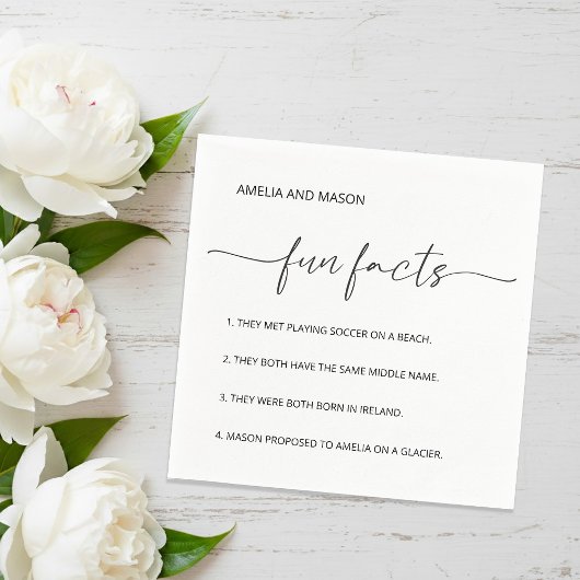 Elegant Script Minimalist Fun Facts Wedding Servet