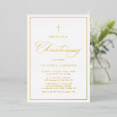 Elegant Script Minimalist Photo Christening Folie Uitnodiging (Staand Voorkant)