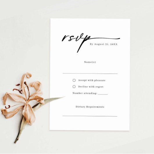 Elegant script minimalist RSVP Reply Kaart