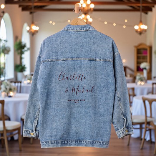 Elegant Script Minimalist Wedding Denim Jacket