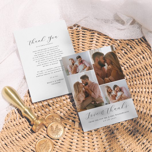 Elegant Script minimalistisch 4 foto collage bruil Bedankkaart