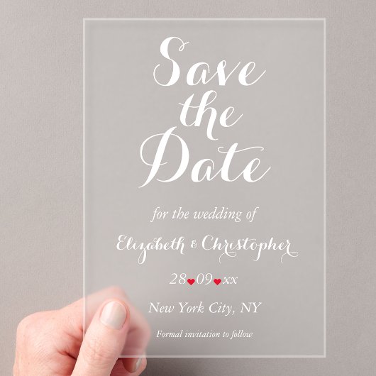 Elegant script minimalistische bruiloft Bewaar de  Acryl Uitnodigingen