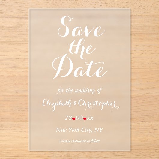 Elegant script minimalistische bruiloft Bewaar de Acryl Uitnodigingen (Voorkant)