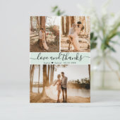 Elegant Script Mint Green Wedding 3 Foto Collage Bedankkaart (Staand voorkant)
