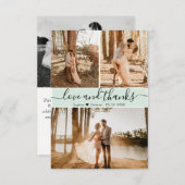 Elegant Script Mint Green Wedding 3 Foto Collage Bedankkaart (Voorkant / Achterkant)