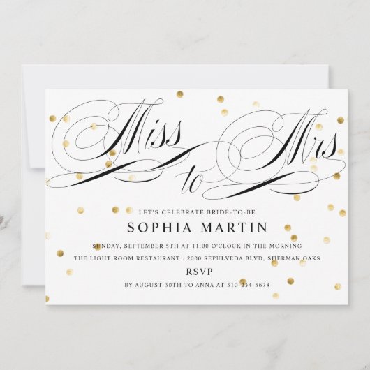 Elegant Script Miss aan Mrs. Confetti Vrijgezellen Kaart (Voorkant)